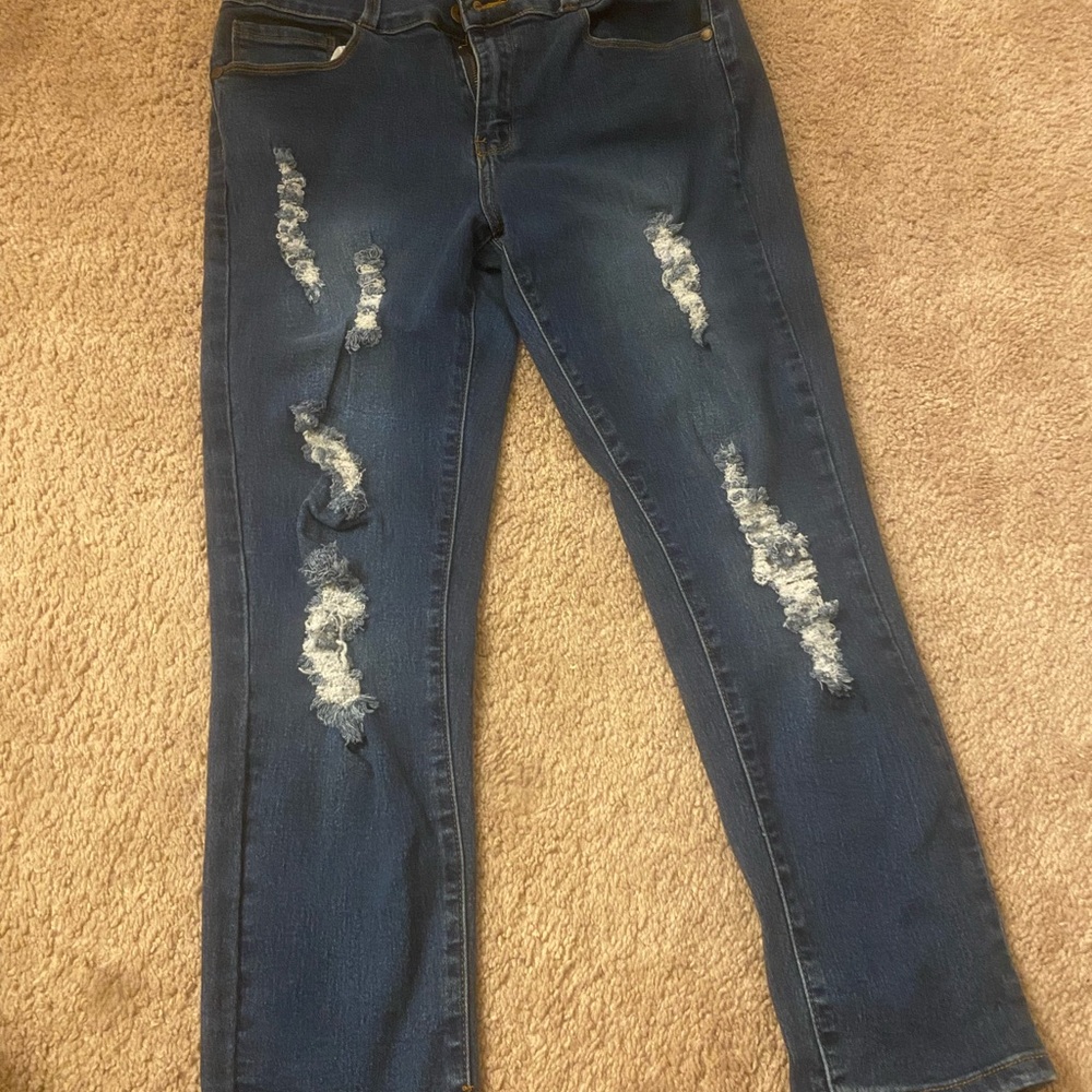 Distressed Blue Jeans